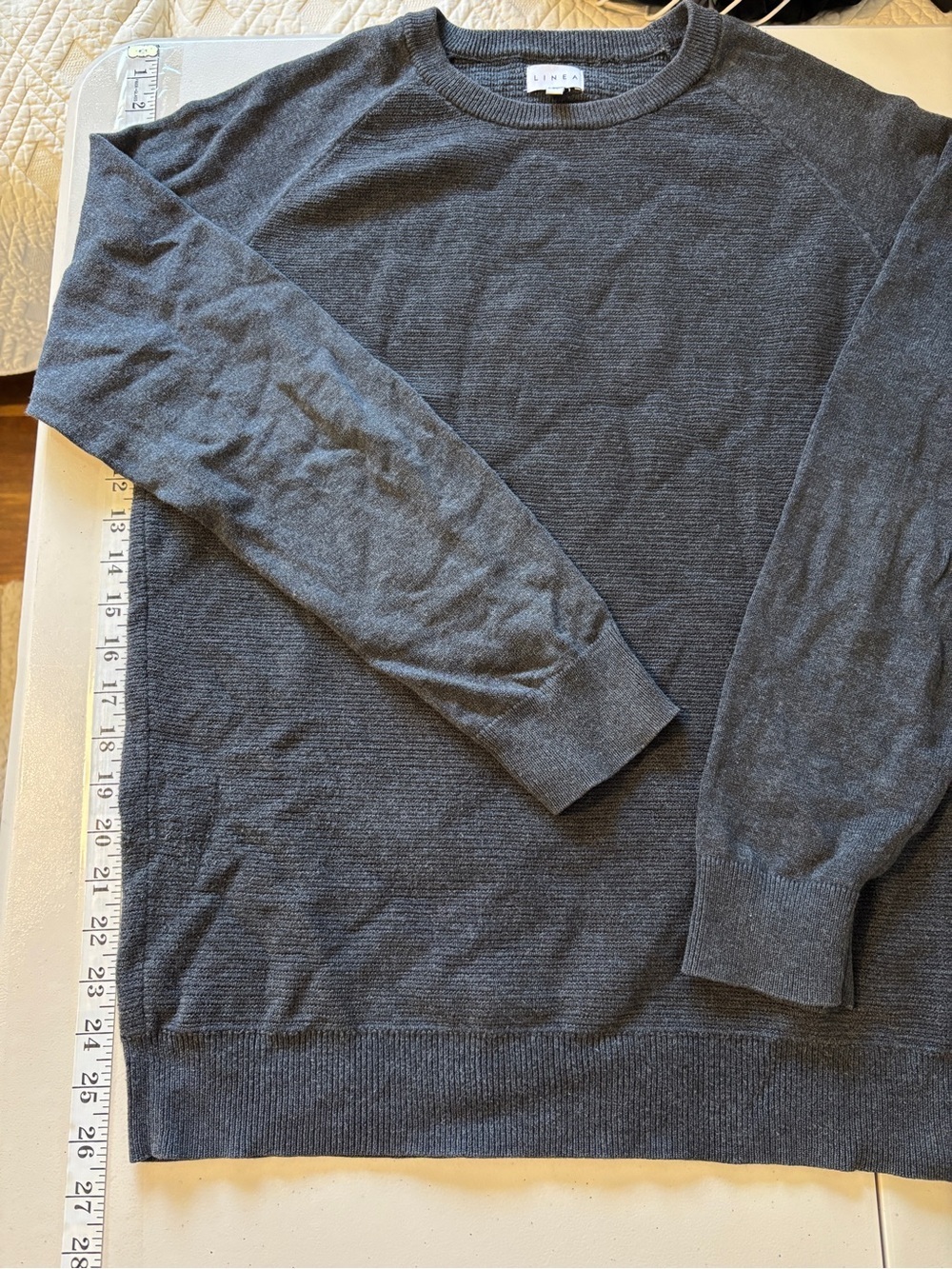 Linea Minimalist Fisherman Sweater Size Medium Androgynous Crewneck Dark Gray - Picture 7 of 7